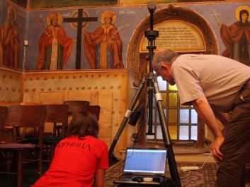 Setting the camera, church in the village of Dolni Lozen